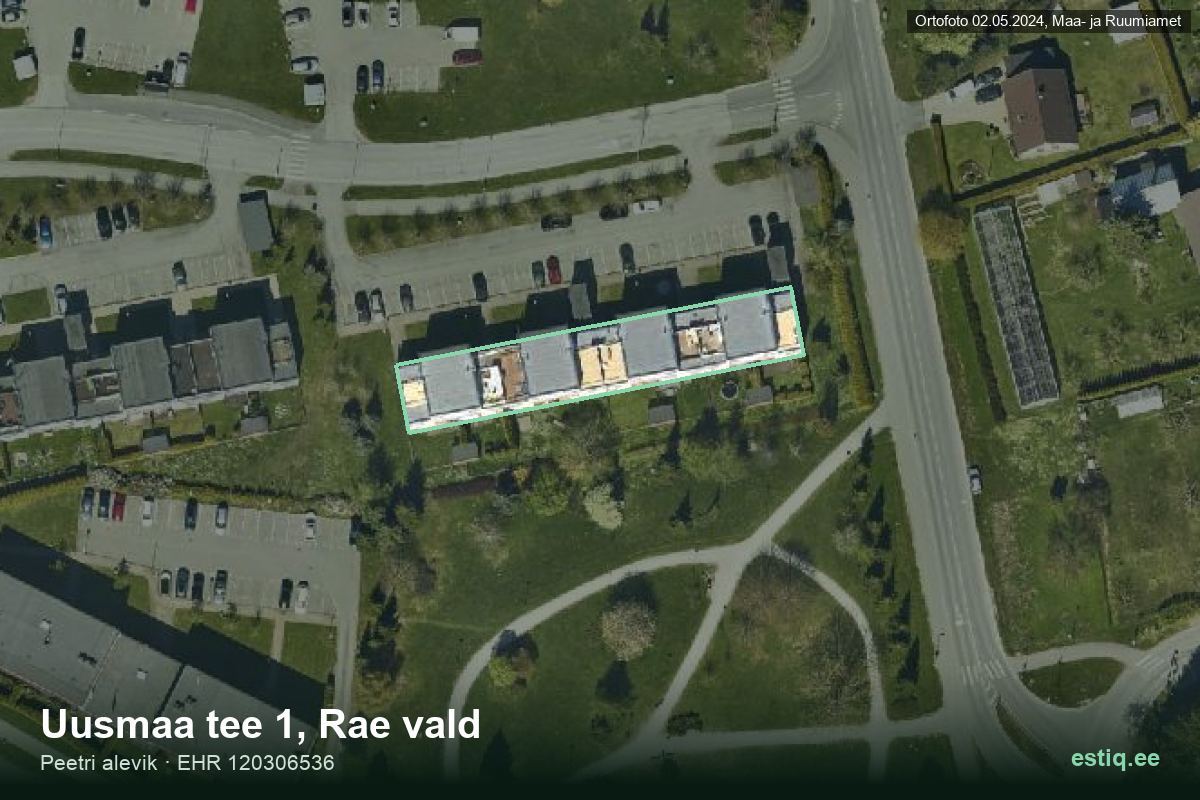 Uusmaa tee 1, Rae – аэрофото дома, контур по данным регистра строений (EHR)