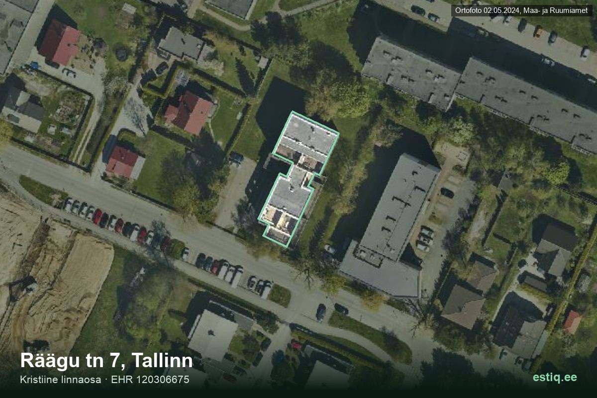 Räägu tänav 7, Tallinn – aerial photo of the building, outline from the Building Register (EHR)