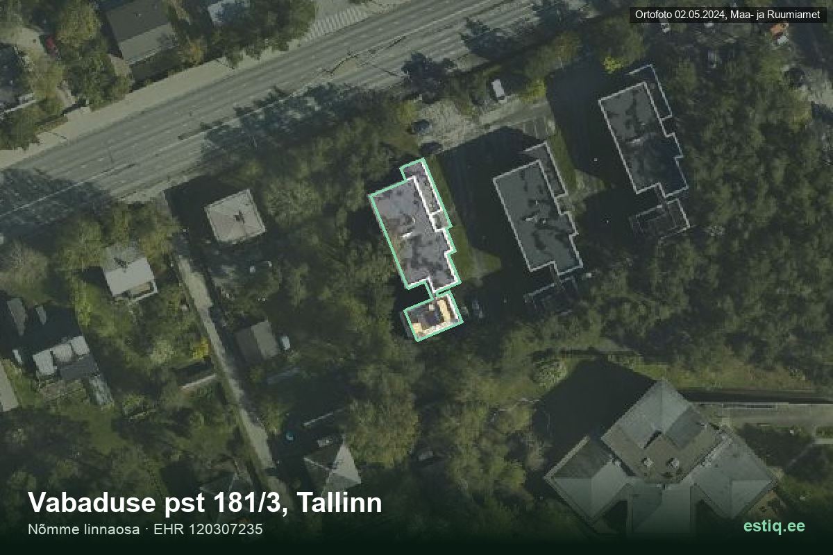 Vabaduse pst 181/3, Tallinn – аэрофото дома, контур по данным регистра строений (EHR)