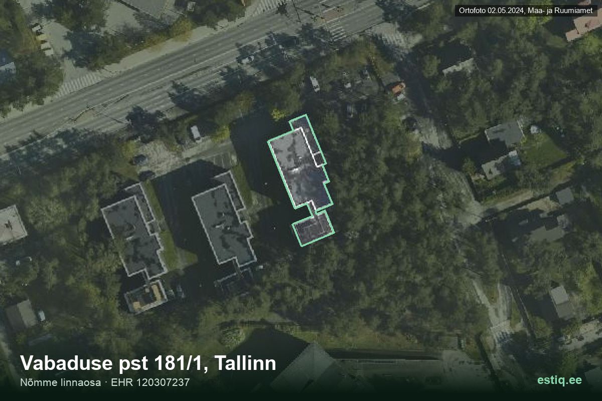 Vabaduse pst 181/1, Tallinn – аэрофото дома, контур по данным регистра строений (EHR)
