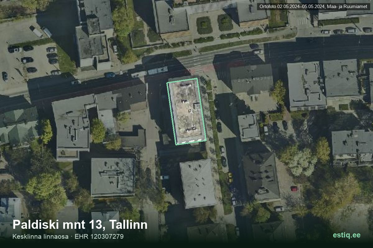 Paldiski mnt 13, Tallinn – aerial photo of the building, outline from the Building Register (EHR)