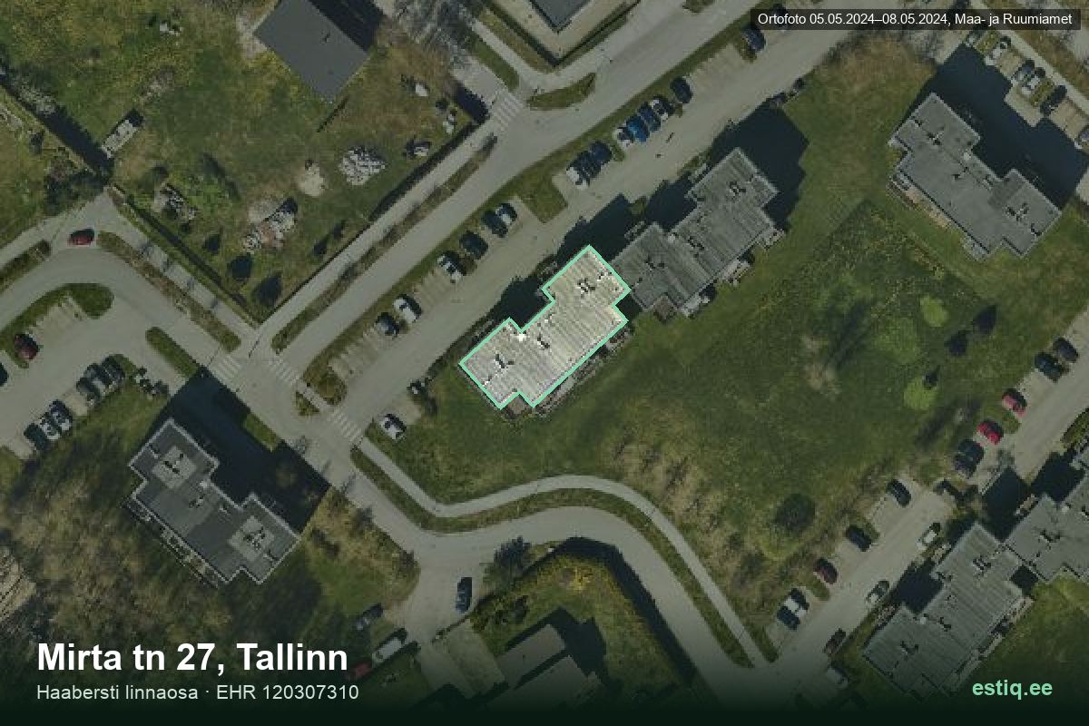 Mirta tänav 27, Tallinn – hoone aerofoto, kontuur ehitisregistri (EHR) andmetest