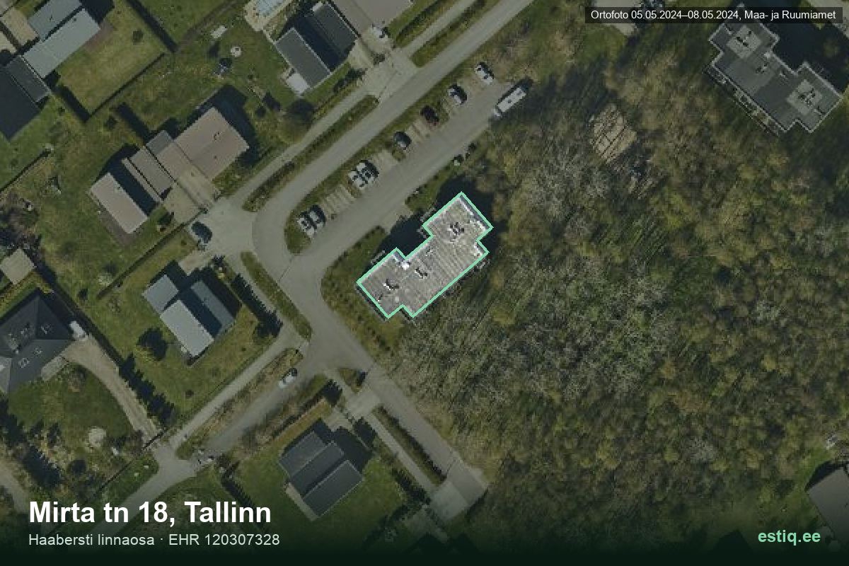 Mirta tänav 18, Tallinn – аэрофото дома, контур по данным регистра строений (EHR)
