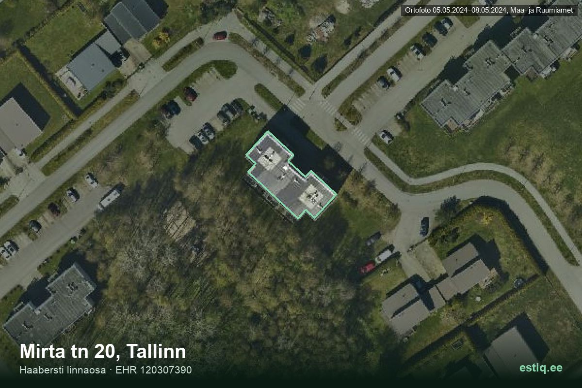 Mirta tänav 20, Tallinn – hoone aerofoto, kontuur ehitisregistri (EHR) andmetest