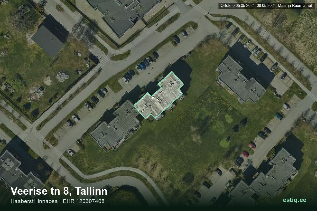 Veerise tänav 8, Tallinn – hoone aerofoto, kontuur ehitisregistri (EHR) andmetest