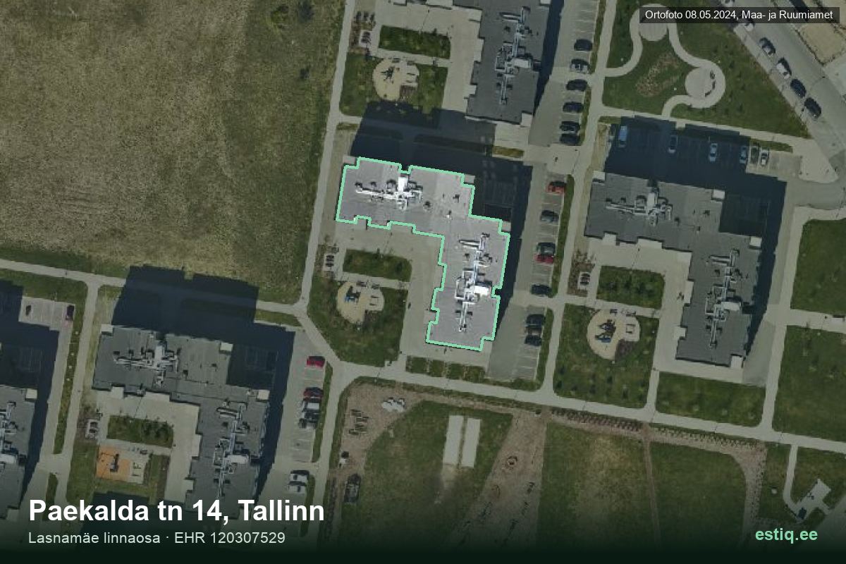 Paekalda tänav 14, Tallinn – ilmakuva rakennuksesta, ääriviiva rakennusrekisteristä (EHR)