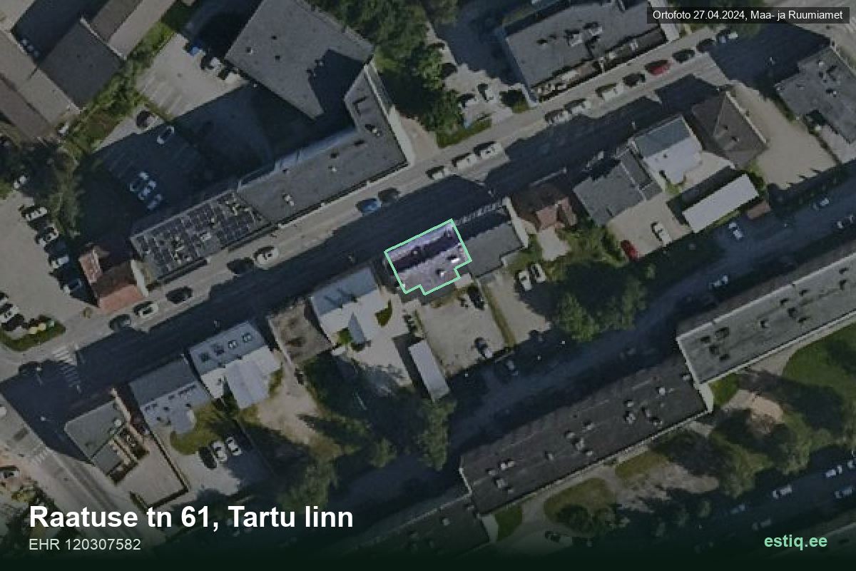 Raatuse tänav 61, Tartu – hoone aerofoto, kontuur ehitisregistri (EHR) andmetest