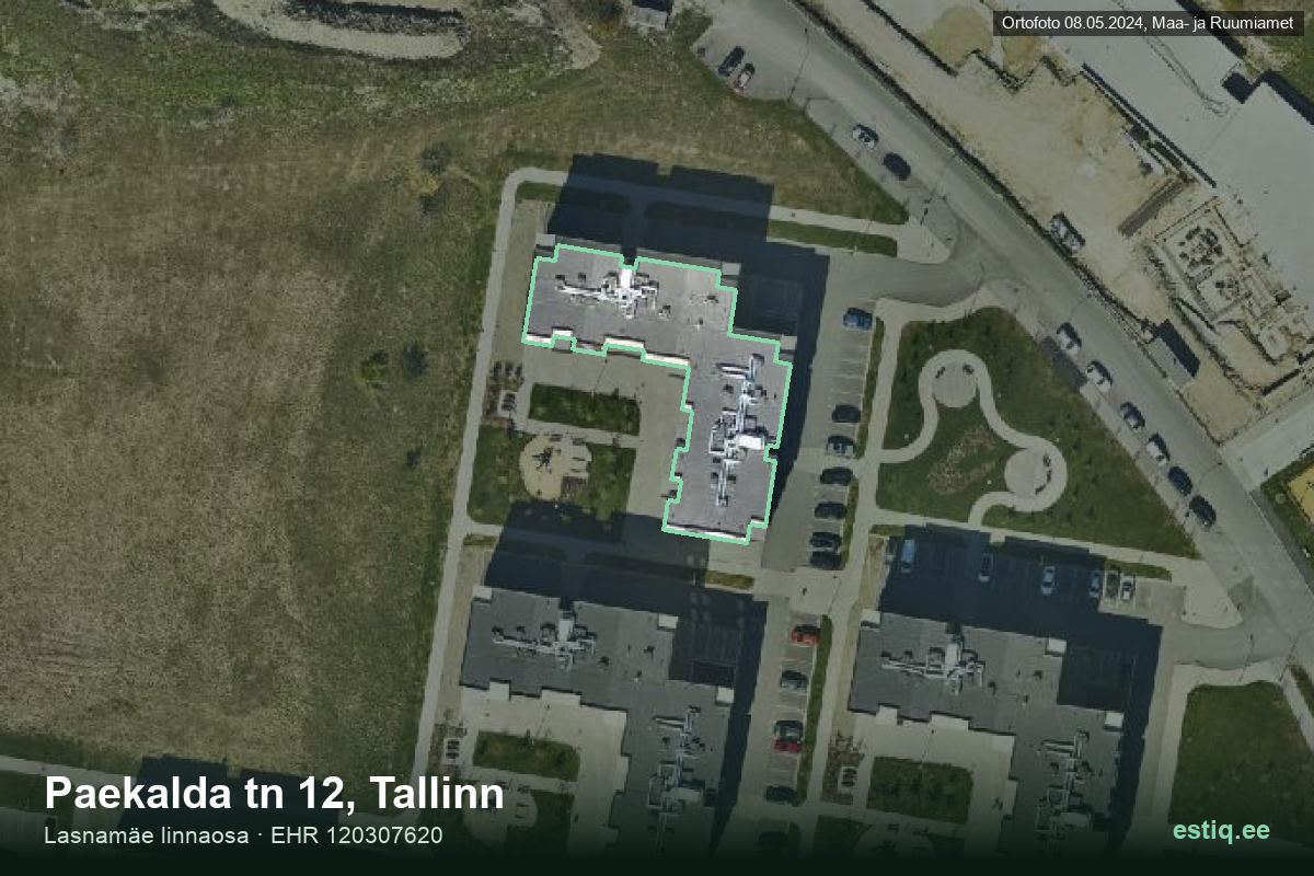 Paekalda tänav 12, Tallinn – hoone aerofoto, kontuur ehitisregistri (EHR) andmetest
