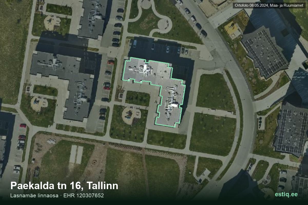 Paekalda tänav 16, Tallinn – аэрофото дома, контур по данным регистра строений (EHR)
