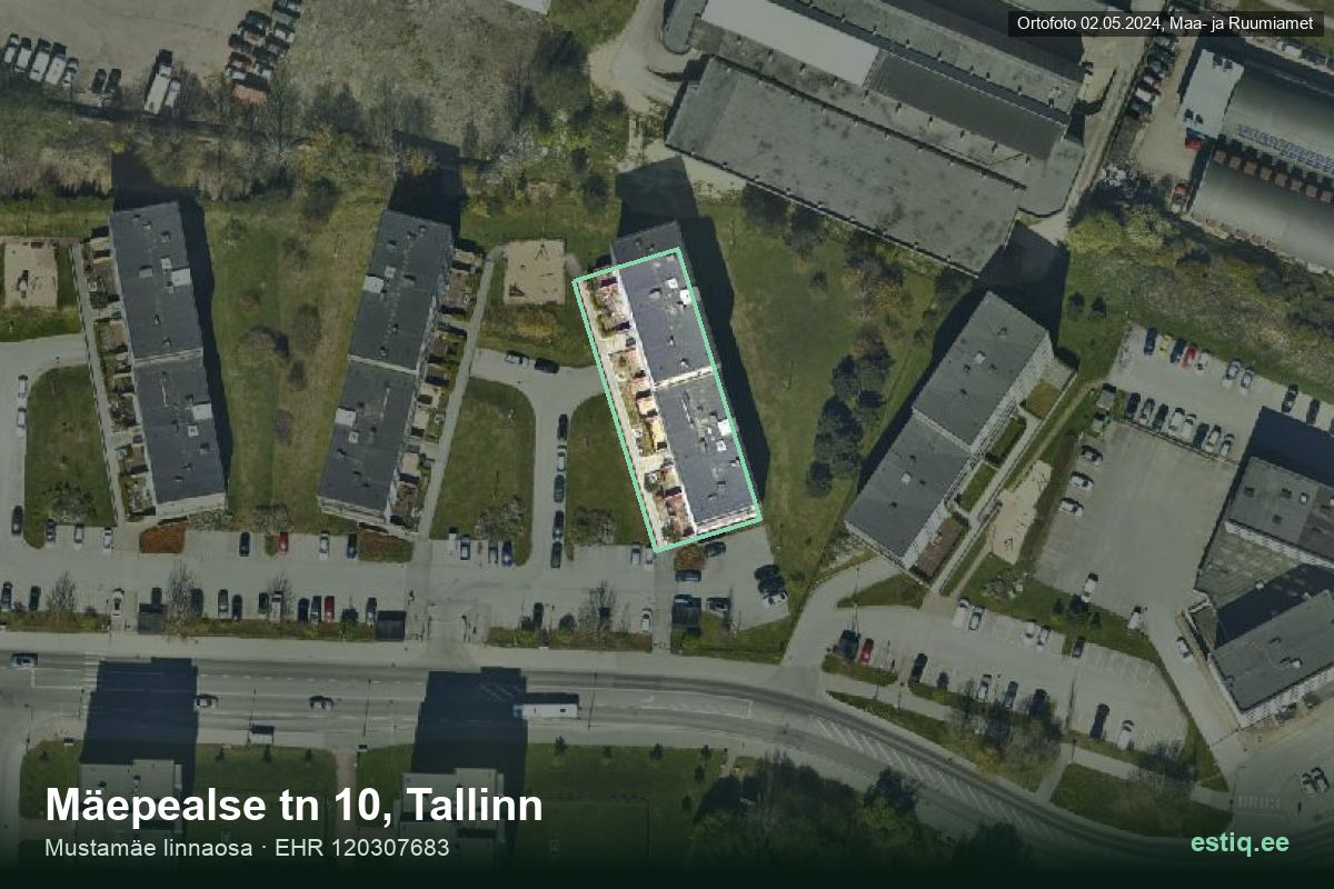 Mäepealse tänav 10, Tallinn – hoone aerofoto, kontuur ehitisregistri (EHR) andmetest
