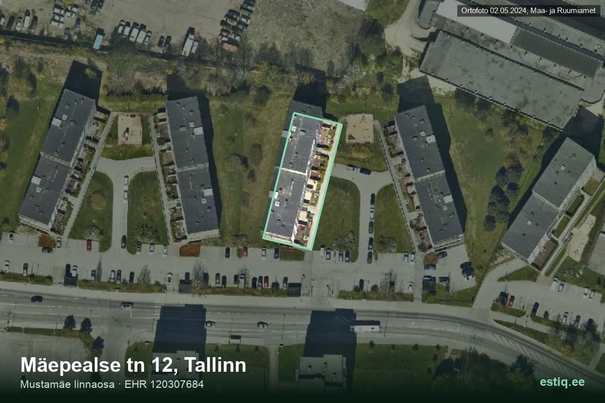 Mäepealse tänav 12, Tallinn – аэрофото дома, контур по данным регистра строений (EHR)