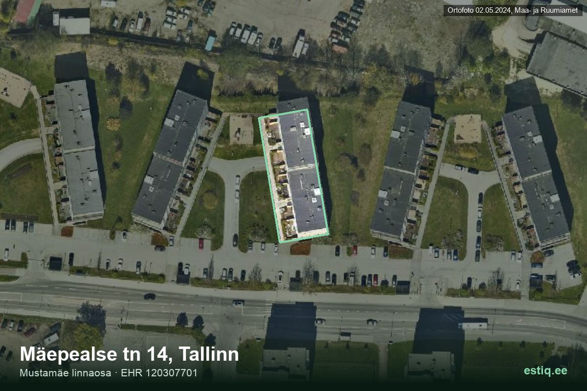Mäepealse tänav 14, Tallinn – hoone aerofoto, kontuur ehitisregistri (EHR) andmetest