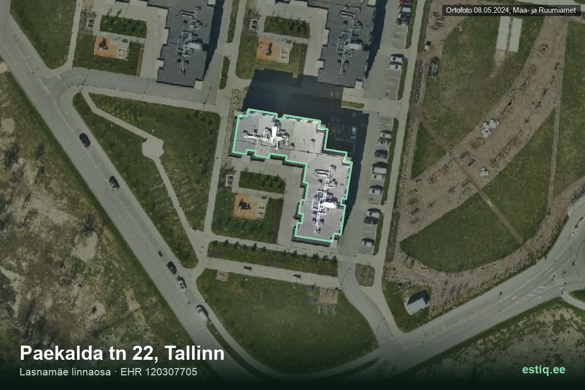 Paekalda tänav 22, Tallinn – hoone aerofoto, kontuur ehitisregistri (EHR) andmetest
