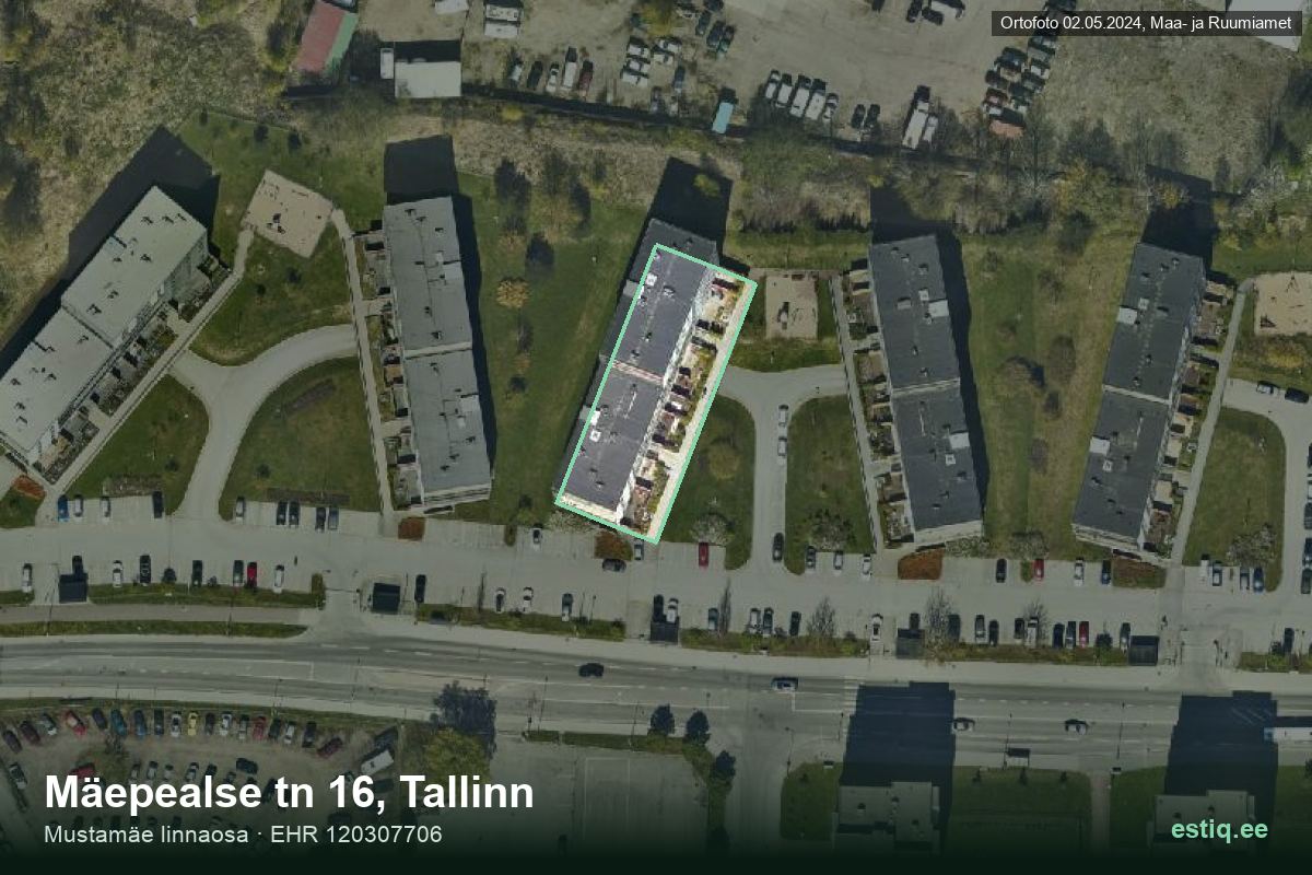 Mäepealse tänav 16, Tallinn – аэрофото дома, контур по данным регистра строений (EHR)