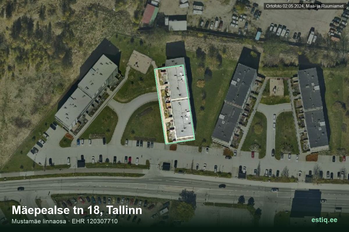 Mäepealse tänav 18, Tallinn – аэрофото дома, контур по данным регистра строений (EHR)