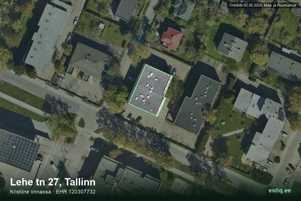 Lehe tänav 27, Tallinn – аэрофото дома, контур по данным регистра строений (EHR)