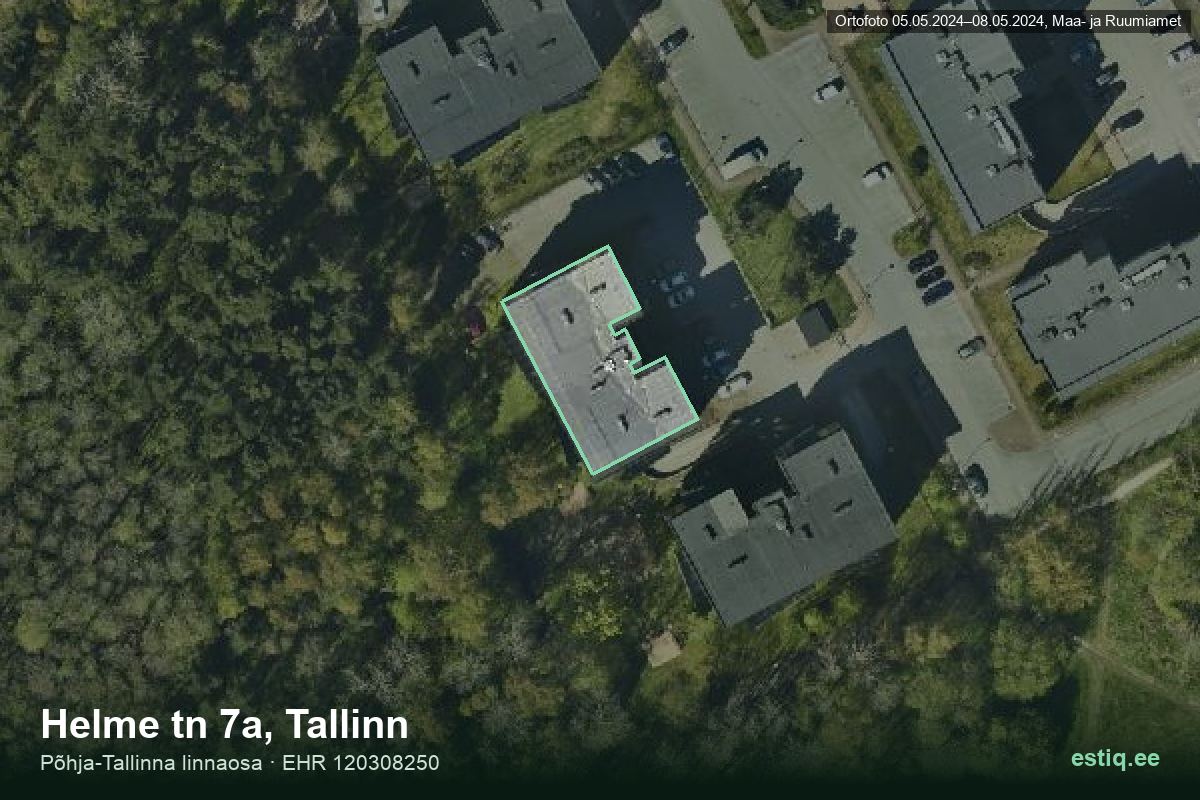 Helme tänav 7a, Tallinn – ilmakuva rakennuksesta, ääriviiva rakennusrekisteristä (EHR)