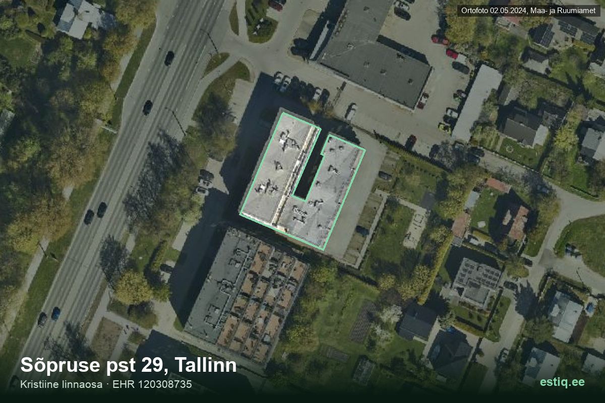 Sõpruse pst 29, Tallinn – hoone aerofoto, kontuur ehitisregistri (EHR) andmetest