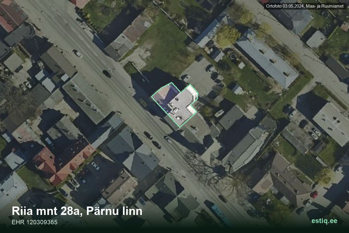 Riia mnt 28a, Pärnu – hoone aerofoto, kontuur ehitisregistri (EHR) andmetest