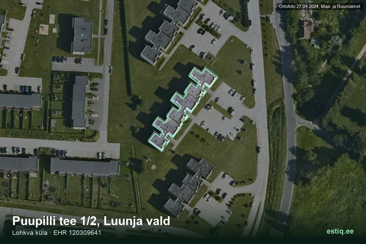 Puupilli tee 1/2, Luunja – hoone aerofoto, kontuur ehitisregistri (EHR) andmetest