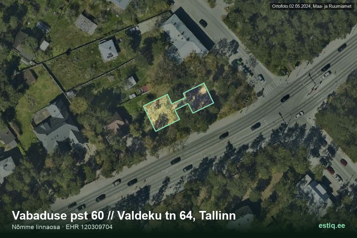 Vabaduse pst 60, Tallinn – аэрофото дома, контур по данным регистра строений (EHR)