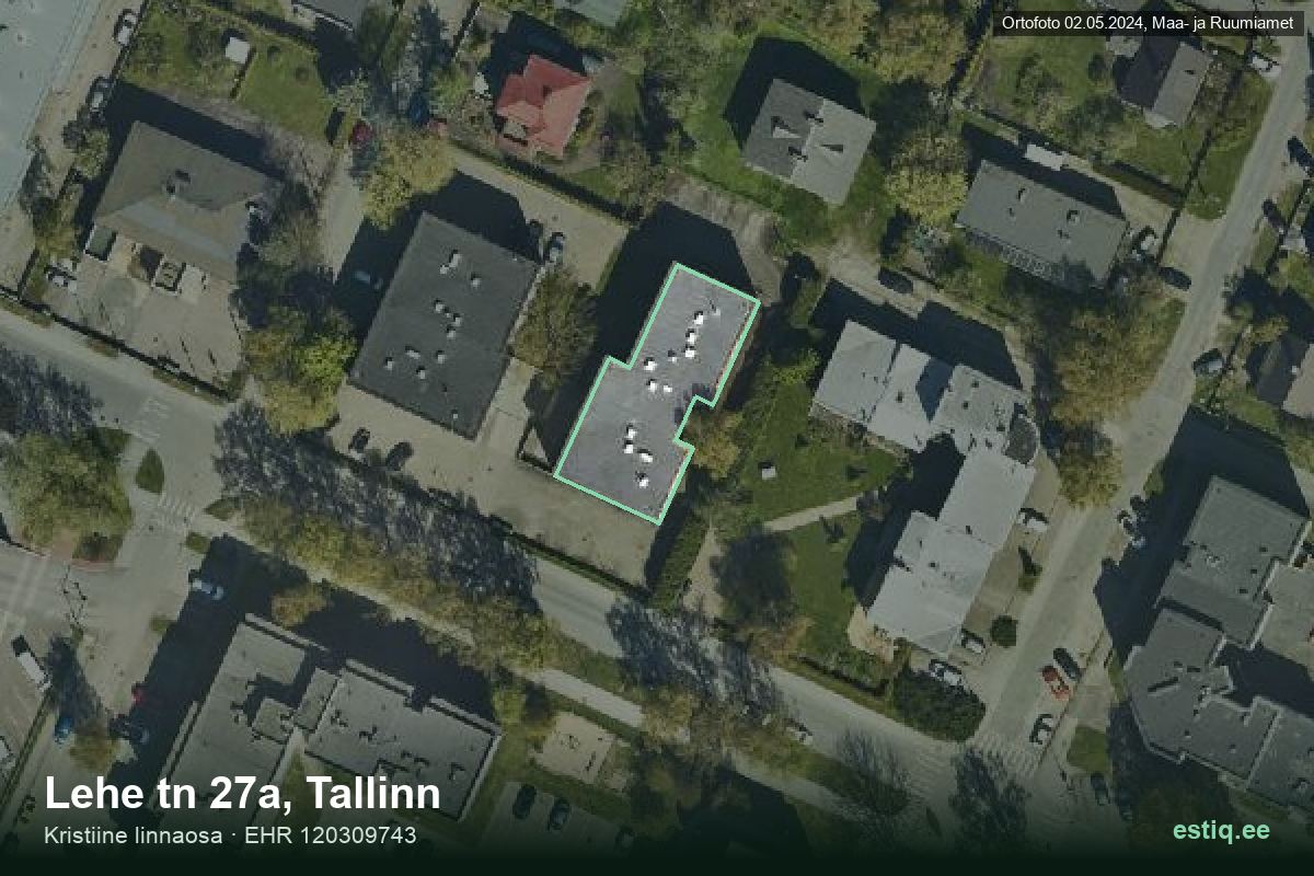 Lehe tänav 27a, Tallinn – aerial photo of the building, outline from the Building Register (EHR)
