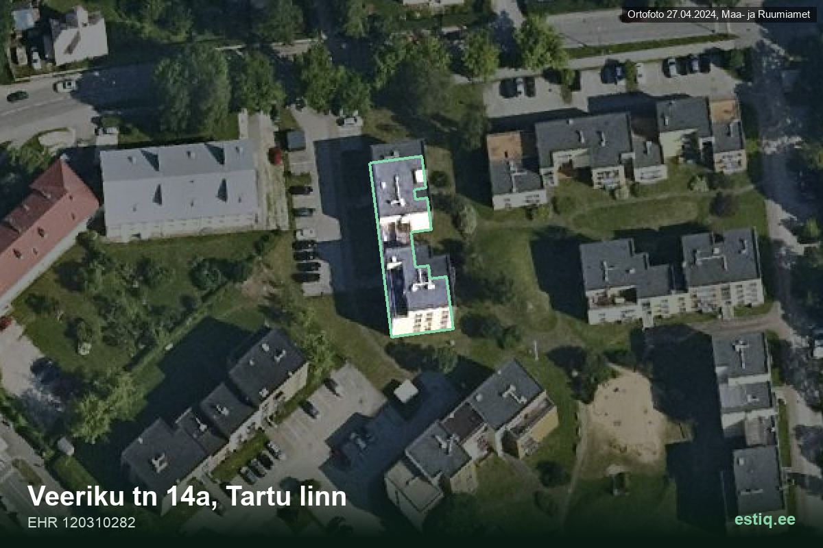 Veeriku tänav 14a, Tartu – hoone aerofoto, kontuur ehitisregistri (EHR) andmetest