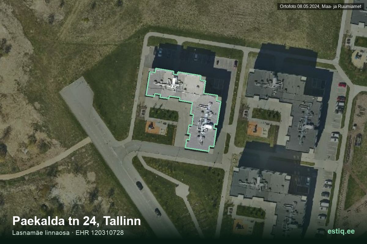 Paekalda tänav 24, Tallinn – hoone aerofoto, kontuur ehitisregistri (EHR) andmetest
