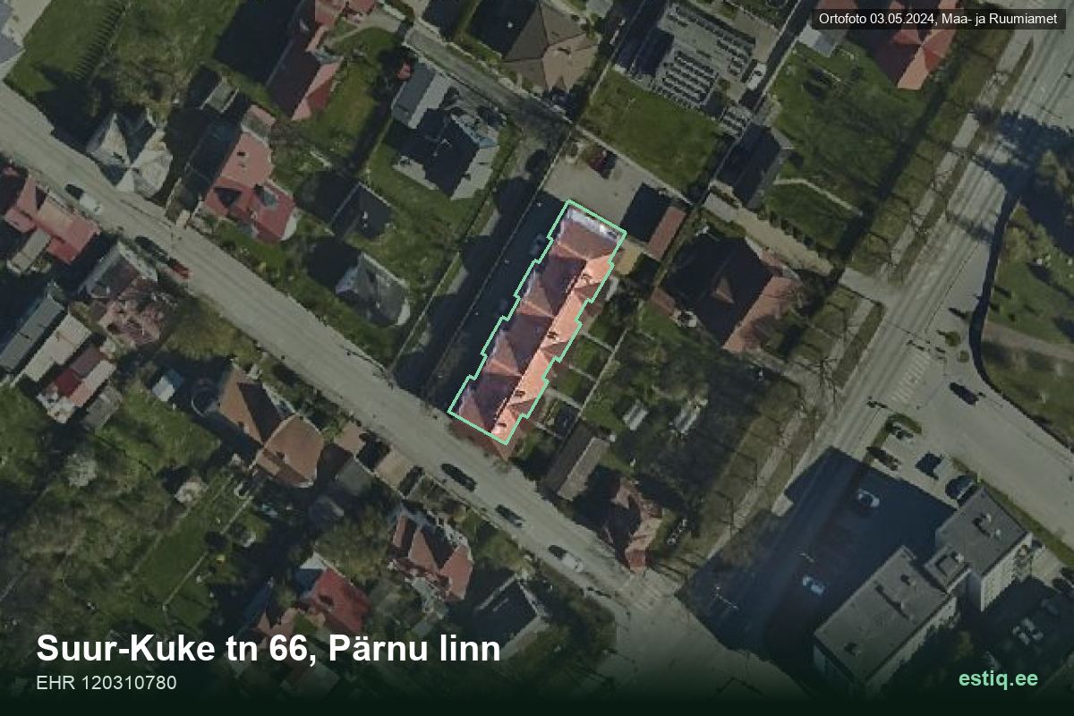 Suur-Kuke tänav 66, Pärnu – hoone aerofoto, kontuur ehitisregistri (EHR) andmetest