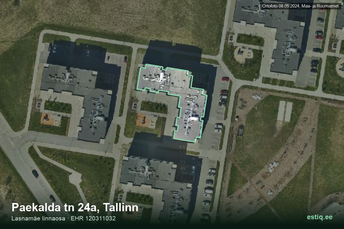 Paekalda tänav 24a, Tallinn – ilmakuva rakennuksesta, ääriviiva rakennusrekisteristä (EHR)