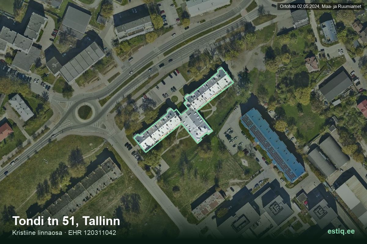 Tondi tänav 51, Tallinn – hoone aerofoto, kontuur ehitisregistri (EHR) andmetest