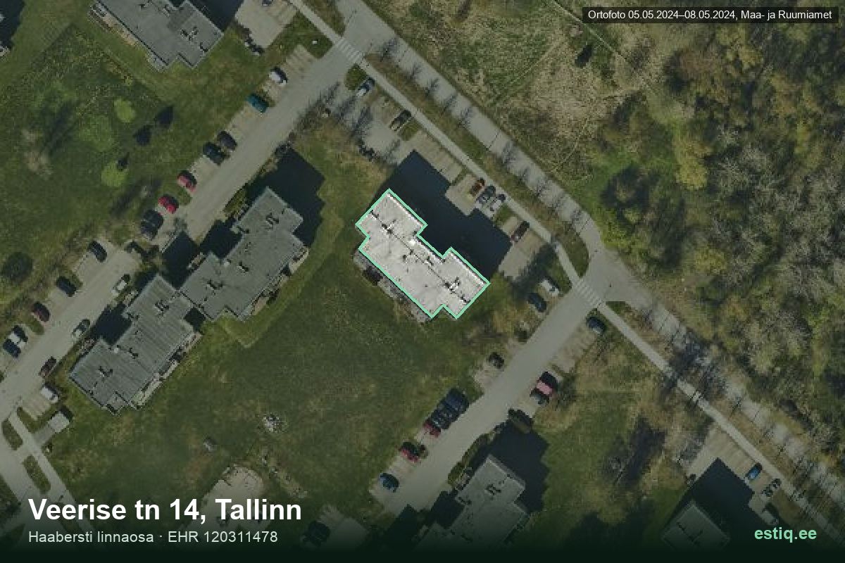 Veerise tänav 14, Tallinn – ilmakuva rakennuksesta, ääriviiva rakennusrekisteristä (EHR)