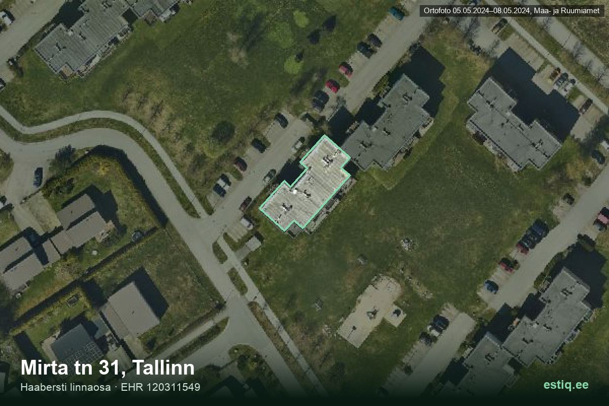 Mirta tänav 31, Tallinn – hoone aerofoto, kontuur ehitisregistri (EHR) andmetest