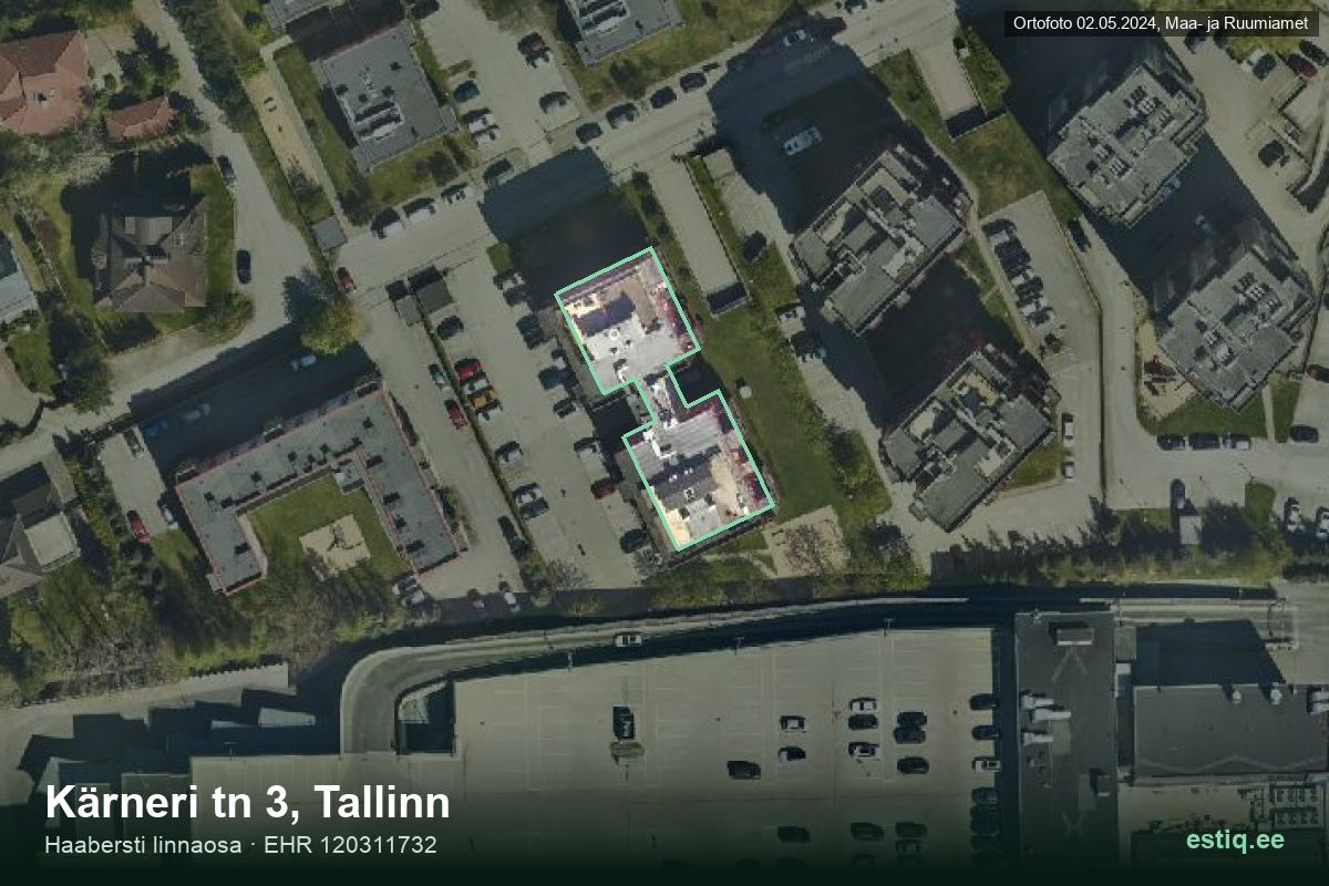Kärneri tänav 3, Tallinn – hoone aerofoto, kontuur ehitisregistri (EHR) andmetest