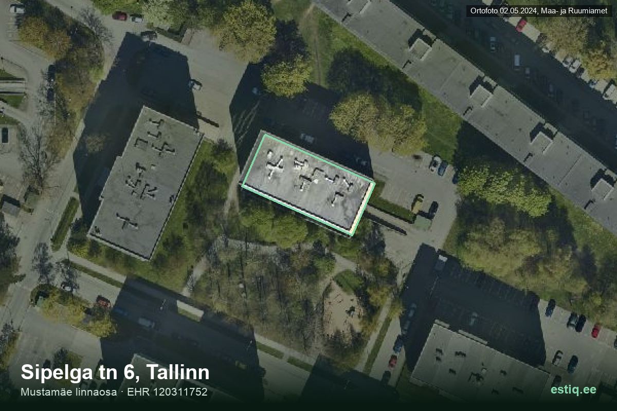 Sipelga tänav 6, Tallinn – hoone aerofoto, kontuur ehitisregistri (EHR) andmetest
