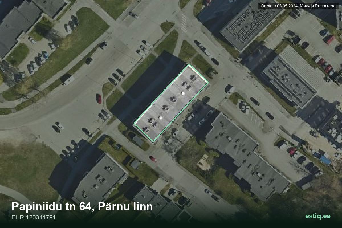 Papiniidu tänav 64, Pärnu – hoone aerofoto, kontuur ehitisregistri (EHR) andmetest