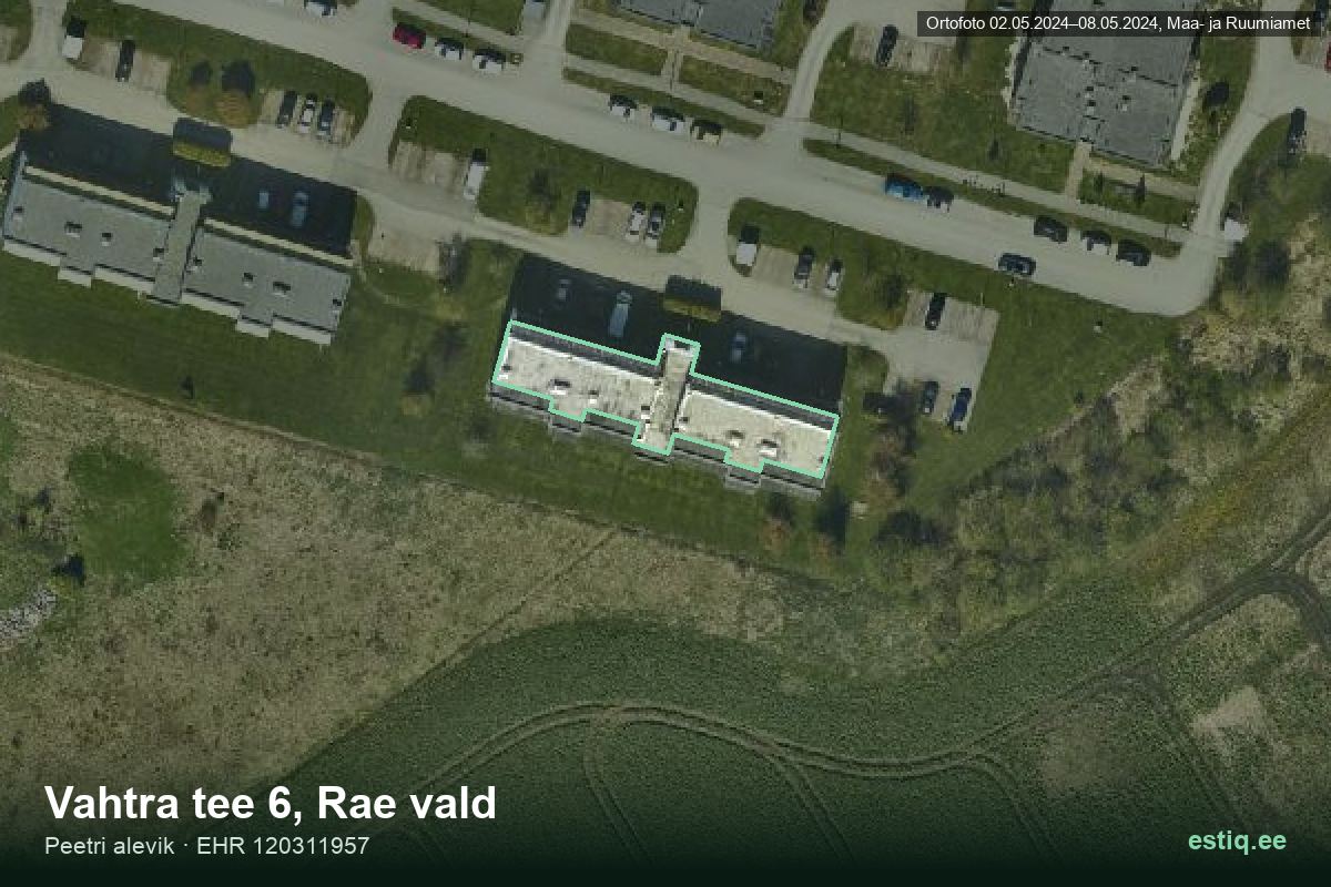 Vahtra tee 6, Rae – hoone aerofoto, kontuur ehitisregistri (EHR) andmetest