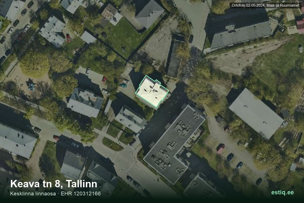 Keava tänav 8, Tallinn – hoone aerofoto, kontuur ehitisregistri (EHR) andmetest