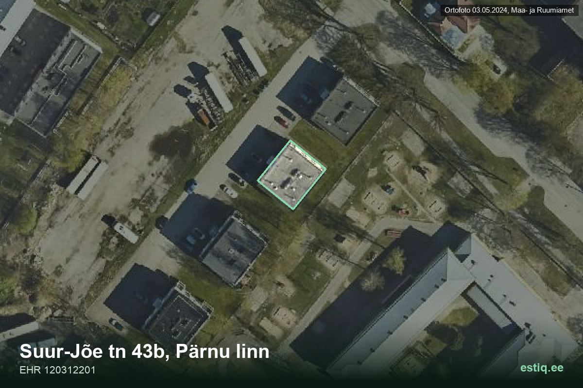Suur-Jõe tänav 43b, Pärnu – aerial photo of the building, outline from the Building Register (EHR)