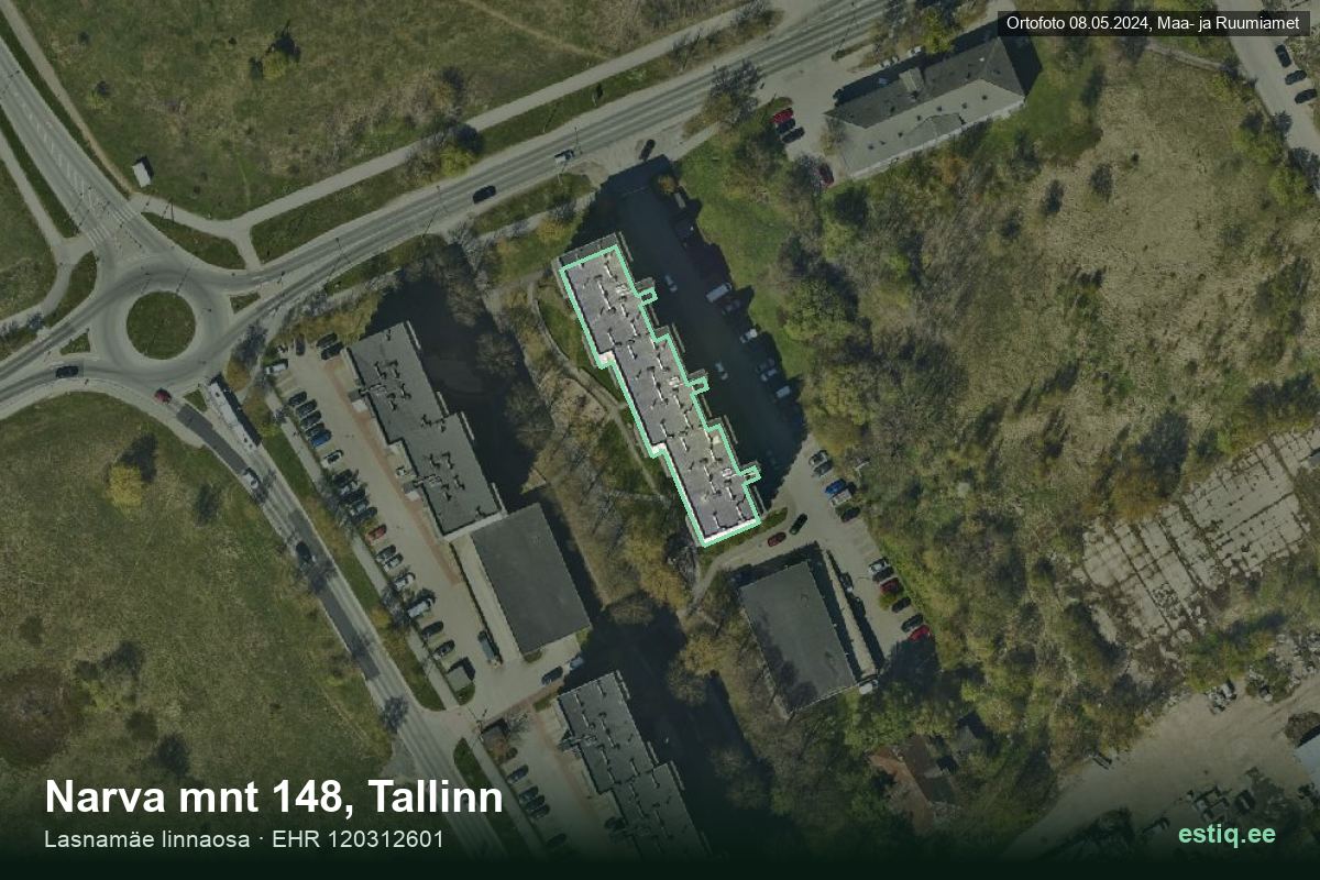 Narva mnt 148, Tallinn – hoone aerofoto, kontuur ehitisregistri (EHR) andmetest