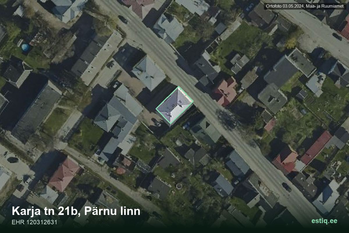 Karja tänav 21b, Pärnu – hoone aerofoto, kontuur ehitisregistri (EHR) andmetest