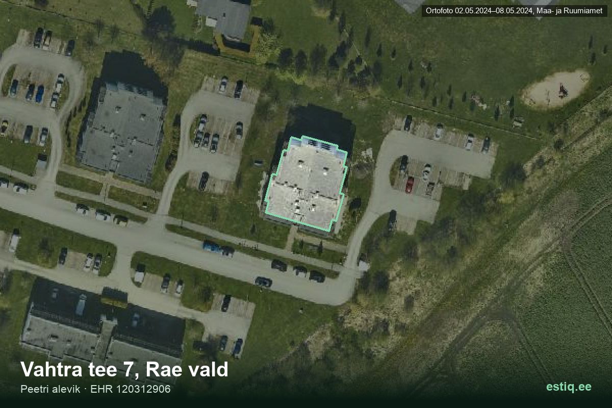 Vahtra tee 7, Rae – hoone aerofoto, kontuur ehitisregistri (EHR) andmetest