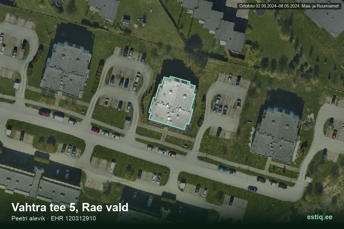 Vahtra tee 5, Rae – hoone aerofoto, kontuur ehitisregistri (EHR) andmetest