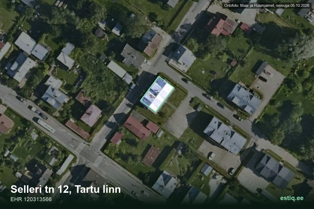 Selleri tänav 12, Tartu – hoone aerofoto, kontuur ehitisregistri (EHR) andmetest