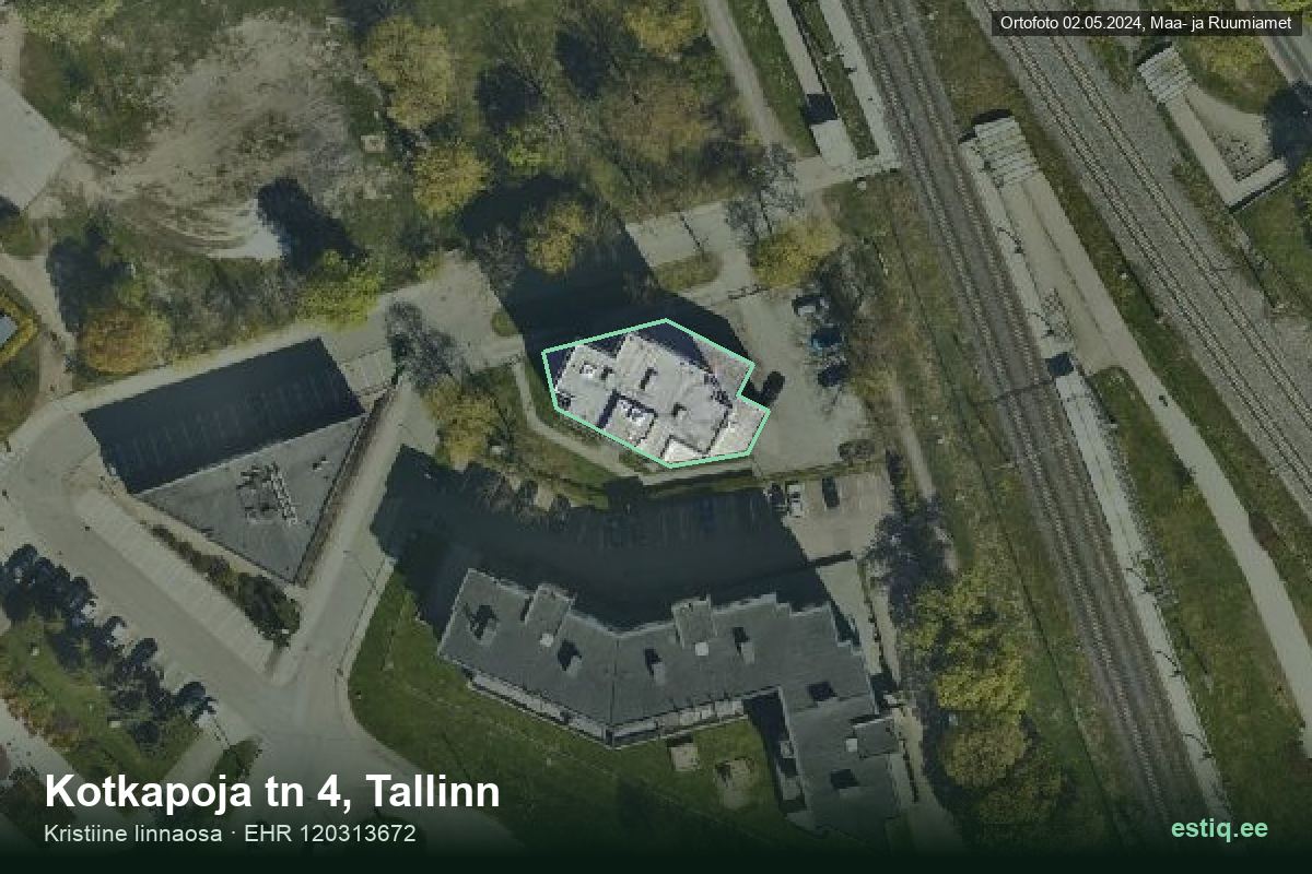 Kotkapoja tänav 4, Tallinn – ilmakuva rakennuksesta, ääriviiva rakennusrekisteristä (EHR)