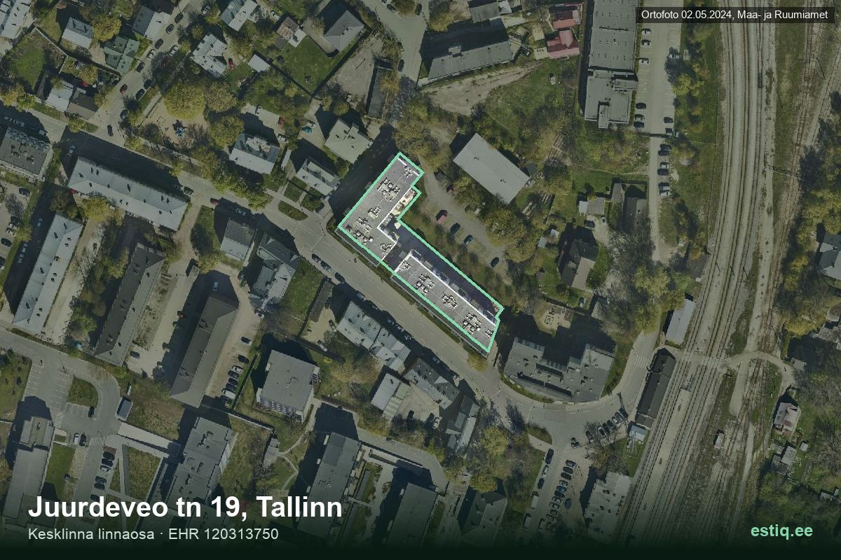 Juurdeveo tänav 19, Tallinn – hoone aerofoto, kontuur ehitisregistri (EHR) andmetest