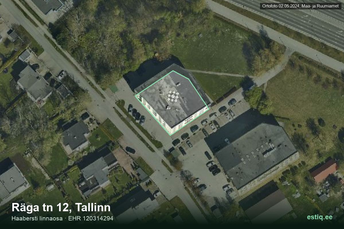 Räga tänav 12, Tallinn – hoone aerofoto, kontuur ehitisregistri (EHR) andmetest