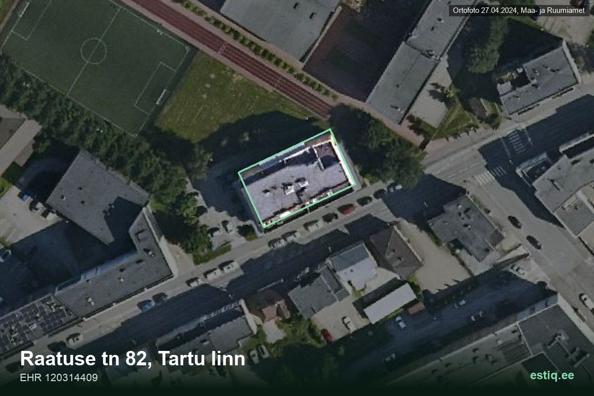 Raatuse tänav 82, Tartu – hoone aerofoto, kontuur ehitisregistri (EHR) andmetest