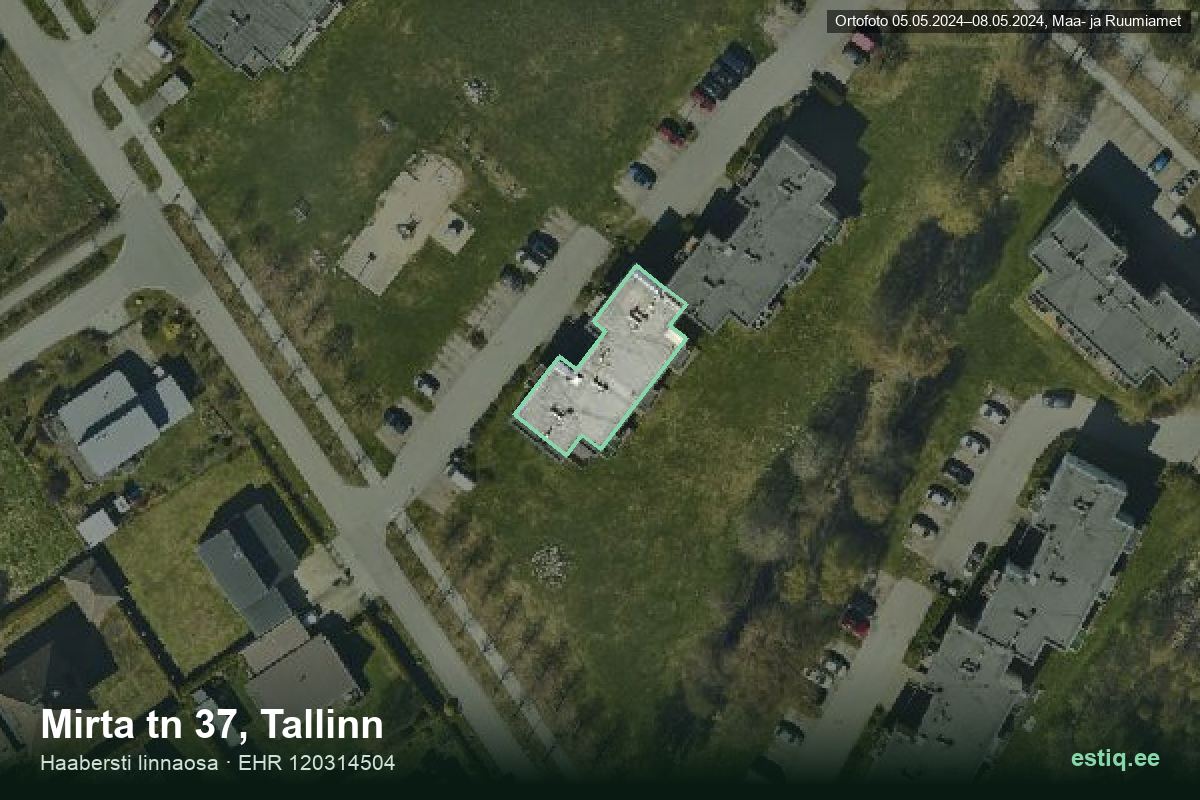 Mirta tänav 37, Tallinn – аэрофото дома, контур по данным регистра строений (EHR)