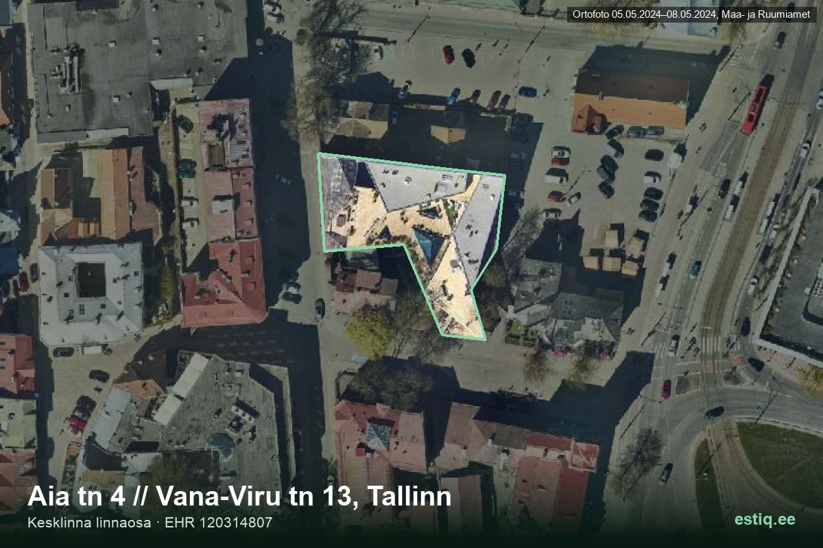 Aia tänav 4, Tallinn – hoone aerofoto, kontuur ehitisregistri (EHR) andmetest